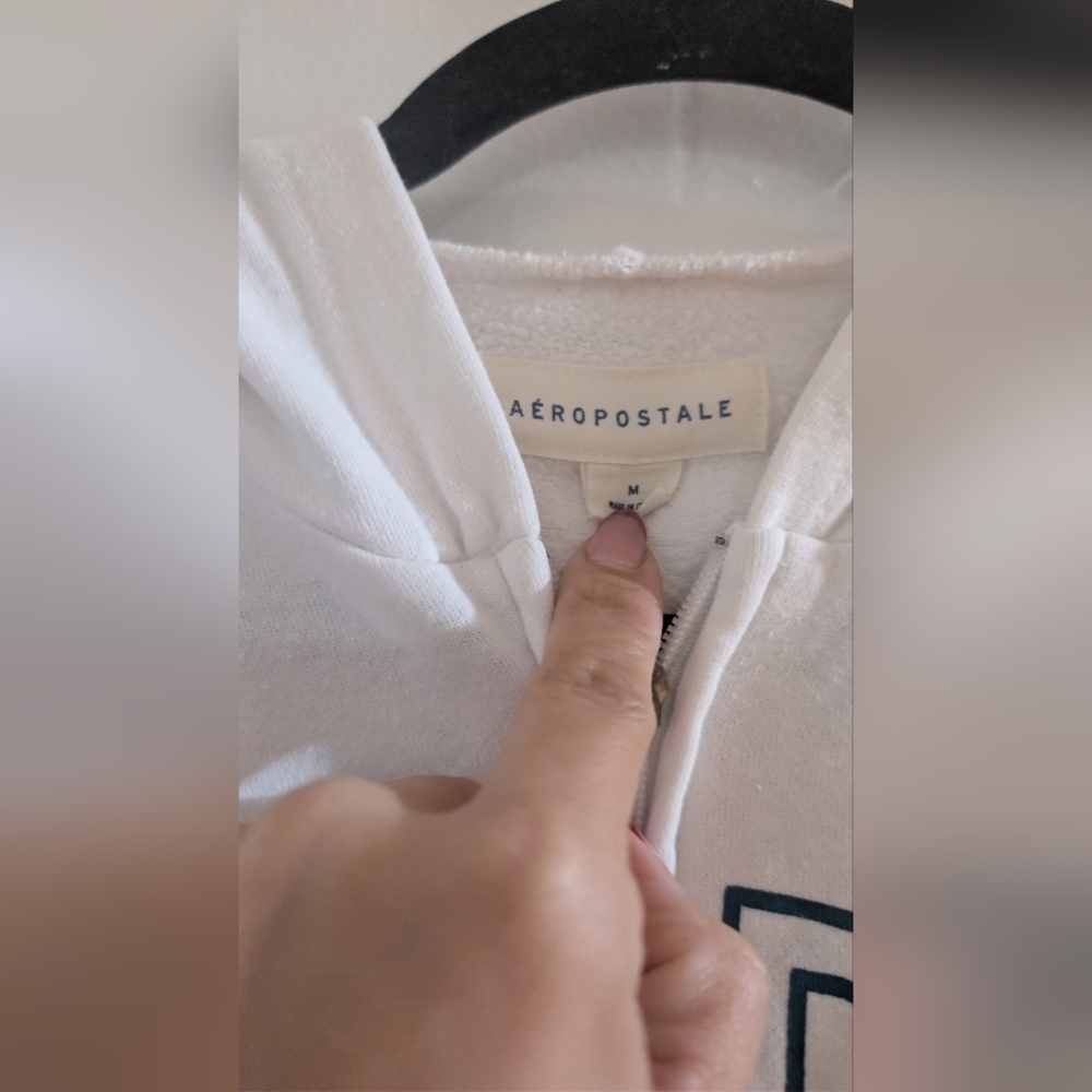 Aeropostale White Zip-Up Hoodie With Blue Letters - Picture 4 of 9